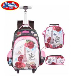 Jasminestar 3 pièces sacs d'école à roulettes fille sacs à dos d'ordinateur portable enfants cartable bagages grande capacité sacs d'école à roulettes pour les filles J19057954578