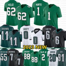 Jason Kelce Jalen Hurts Maillot de football AJ Brown Kelly Green DeVonta Smith Brian Dawkins Nolan Haason Reddick Darius Slay D'Andre Swift Goedert Mailata Reggie White