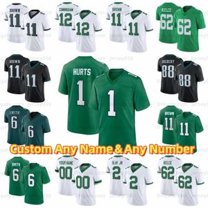 Jason Kelce Jalen Hurts Football Jersey AJ Brown Goedert Darius DeVonta Smith D'Andre Swift Brian Dawkins Haason Reddick Nolan Jalen Carter Lane Johnson personnalisé 1 11 62