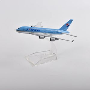 JASON TUTU 16 cm Korean Air Airbus 380 Vliegtuig Model Vliegtuig Modelvliegtuigen Diecast Metaal 1/400 Schaal Vliegtuigen Drop 240119