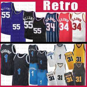 Jason Williams Basketball Jerseys Hakeem Oluwon Reggie Miller Penny Hardaway Tracy McGrady Vintage Jersey Shirts S-XXL 31 55 34