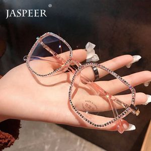 Jaspeer Luxe Diamond Anti Blue Bril Dames Rhinestone Computer Eye Bril Mannen Blauw Licht Blokkeren Oogglazen Frames Y0831