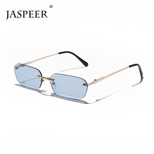 JASPEER lunettes de soleil Rectangle sans monture femmes UV400 conduite lunettes de soleil hommes couleur claire été accessoires carré petite taille