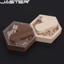 Jaster houten creatieve bruine doos + USB 2.0 Flash Drives 128 GB Maple Pen Drive 64 GB geheugenstick u schijf trouwfotografie geschenken