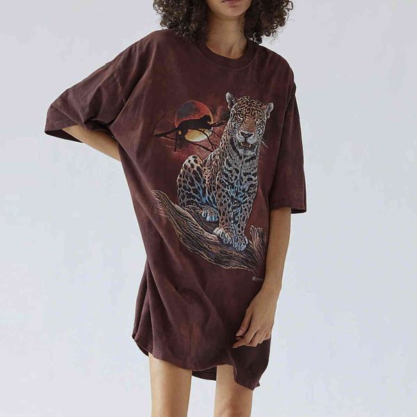 Jastie Mountain Leopard Graphic Tee Nouvel été Tshirt Femmes Coton Haute Qualité T-shirt O-Cou Tshirt Casual Top Tees Ladie 210419