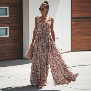 Jastie vrouwen zomerjurk bloemenprint maxi jurken Boheemse hippie strand lange jurk dameskleding vestidos de verano 210306