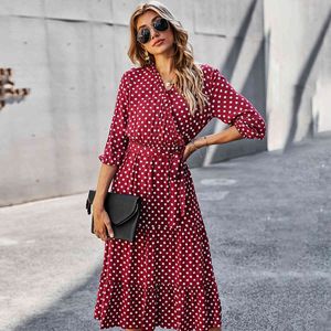 Jastie Dames Zomerjurk Polka Dot Midi Jurken Boheemse Hippie Casual Strand Jurk Dameskleding Vestidos de Verano 210419