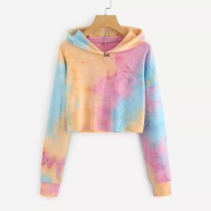 Jautumn 2021 Harajuku Sweatshirt Hoodies Dames Streetwear Tie Dye Crop Top Hoodie Koreaanse stijl Vrouw kleding Moletom F