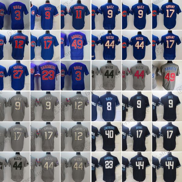 Jerseys de béisbol de Javier Baez David Ross Anthony Rizzo Willson Contreras Ryne Sandberg Kyle Schwarber Ian Happ Kris Jersey cosido