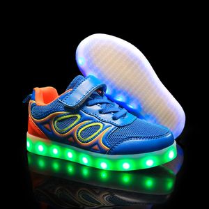 JAWAYKIDS USB Opladen Gloeiende Kids LED Sneakers Kinderen Mode Lichtgevende Schoenen Jongens Meisjes Vouwen Sport Running Light Up Shoes 210303