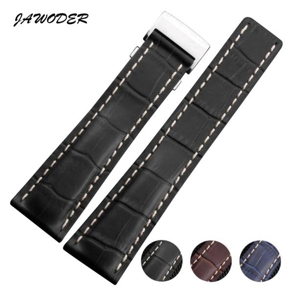 Bandes de montre Jawoder 22 mm 24 mm Black Brown Blue Crocodile STRAP CUIR VOLIQUE AVEC LA COUPE POUR + TOYAUX 718P 732P 760P 739P 443A9800656