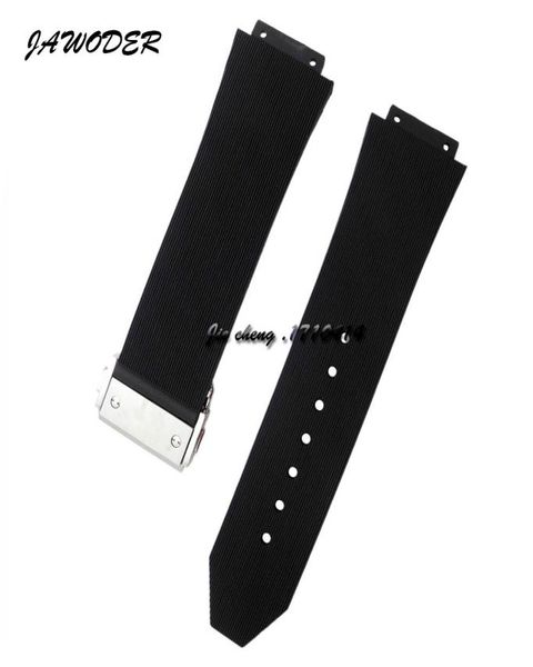 Bands de montre Jawoder 28 mm x 19 mm Men de déploiement argenté en acier inoxydable fermoir en silicone de plongée en silicone pour hub3427721