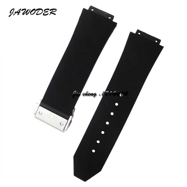 Correas de reloj JAWODER de 28mm X 19mm para hombre, cierre de despliegue plateado de acero inoxidable, accesorios de correa de goma de silicona para buceo negro para HUB2733