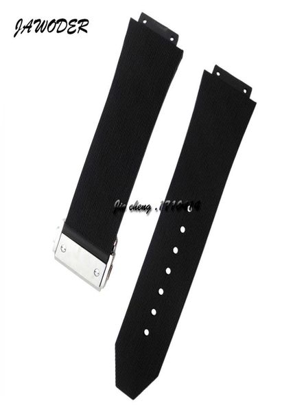 JAWODER Bracelets de Montre 28mm X 19mm Hommes en Acier Inoxydable Argent Fermoir Déployant Noir Plongée Silicone Bracelet en Caoutchouc Accessoires pour HUB2880596