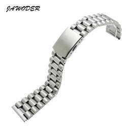 Correa de reloj JAWODER 16 18 20 22mm acero inoxidable sólido puro pulido cepillado correa de reloj hebilla desplegable pulseras 253t