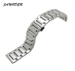 Jawoder Watchband 18 20 22 24mm Men Women Women Silver Pure Solid Roestless Steel Polishing Watch Band Riem Implementatie Buckle Bracelet9534078
