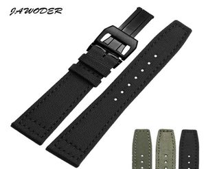 Jawoder Watchband 20 21 22 mm Déploiement en acier inoxydable Boucle noire nylon vert avec bracelet de montée en cuir pour Portugal2180541