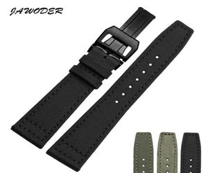 Jawoder Watchband 20 21 22 mm Déploiement en acier inoxydable Boucle noire nylon vert avec bracelet de montée en cuir pour Portugal8315892