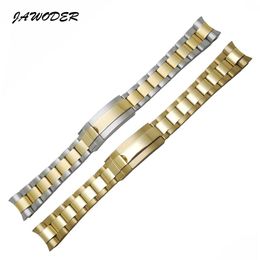 JAWODER Horlogeband 20mm Gold Intermediate Polishig New Men Curved End Stainless Steel Watch Band Strap Bracelet voor Rolex Submarine231Z