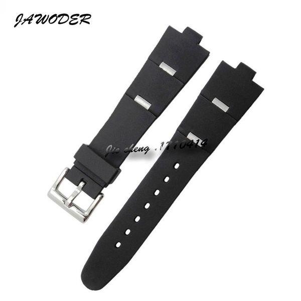 JAWODER bracelet de montre 22 24mm X 8mm hommes femmes bracelets de montre noir plongée Silicone caoutchouc acier inoxydable argent boucle ardillon bracelet pour D240U