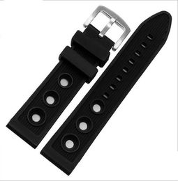 JAWODER WatchBand Bands de montre de 22 mm 24 mm Nouveauzièce en caoutchouc en silicone étanche noir de haut niveau avec boucle en acier inoxydable FO4653418