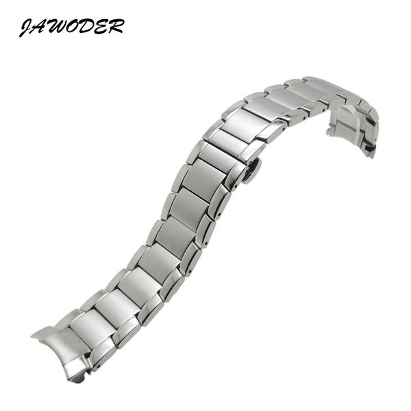 JAWODER Bracelet de montre 22 mm en acier inoxydable avec boucle déployante, polissage + extrémité incurvée brossée, bracelet de montre pour bras