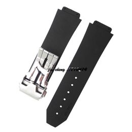 JAWODER bracelet de montre 23mm 26mm hommes fermoir déployant en acier inoxydable noir plongée bracelet de montre en caoutchouc de Silicone bracelet pour HUB Big Bang2371