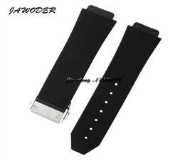 Jawoder Watchband 23mm 26mm Men roestvrij staal implementatie Clasp Black Diving Silicone Rubber Watch Band Strap voor Hub Big Bang1513195