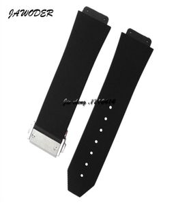 Jawoder Watchband 23mm 26mm Men roestvrij staal implementatie Clasp Black Diving Silicone Rubber Watch Band Strap voor Hub Big Bang6750922