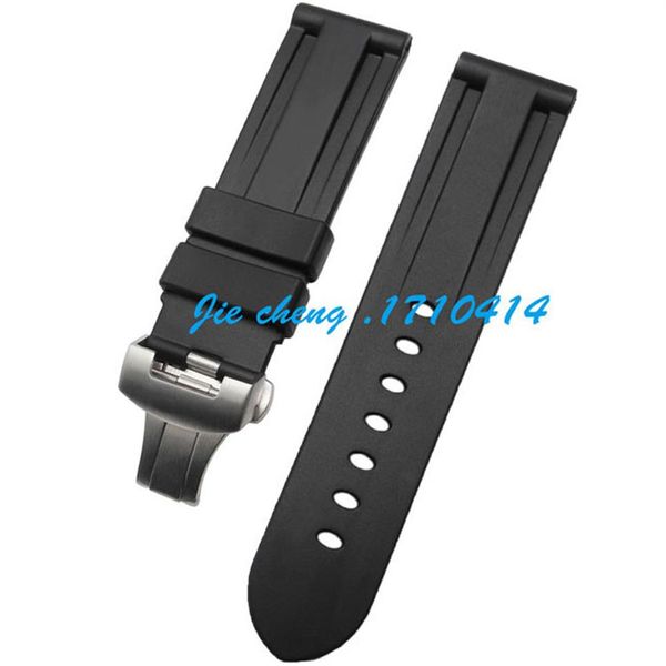 Jawoder pulseira de relógio masculina 24mm, pulseira de borracha de silicone preta para mergulho, fecho de fivela de implantação de aço inoxidável para panerai lumi311k