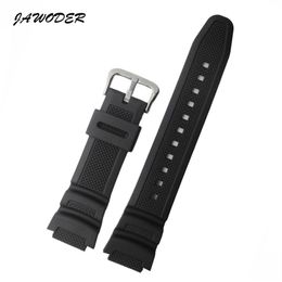 Jawoder Watchband 25mm Black Silicone Rubber Watch Band Strap voor Casio AE-1000W AQ-S810W SGW-400H SGW-300H Sports Watch Strap320t