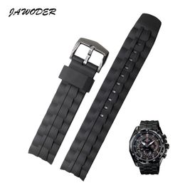 Jawoder Watchband 28mm Black Silicone Rubber Watch Band Roestvrijstalen sluitband Vervang elektronisch voor Casio EF-550 Sports Wat270W