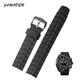 JAWODER Bracelet de Montre en Caoutchouc de Silicone Noir 28mm Bracelet en Acier Inoxydable Fermoir Remplacer Électronique pour Casio EF-550 Sports Wat270z