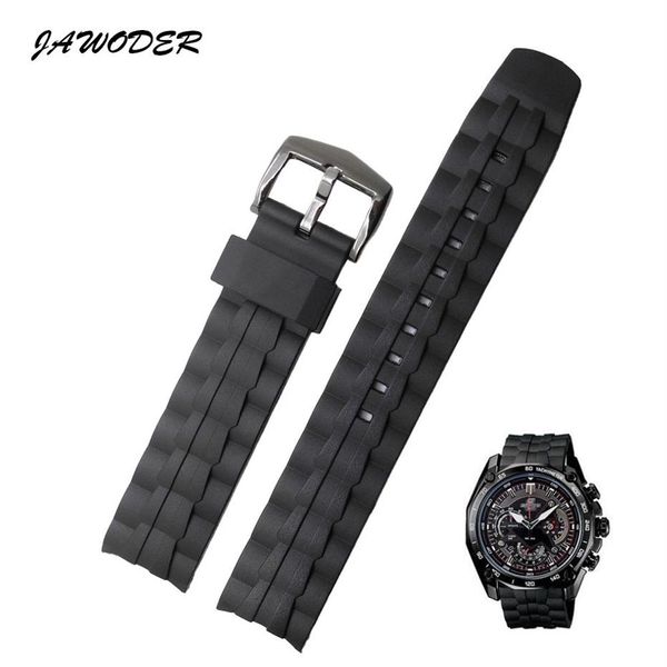 JAWODER Bracelet de montre 28 mm en caoutchouc de silicone noir avec fermoir en acier inoxydable pour remplacer l'électronique pour Casio EF-550 Sports Wat210J