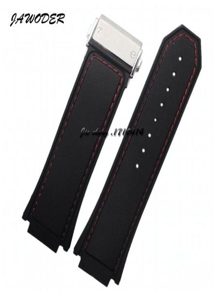 JAWODER Watchband 30 x19mm hommes Red Centred Black Silicone Rubber Watch Band Bandon en acier inoxydable Déplacement Boucle pour hub Big B7037863