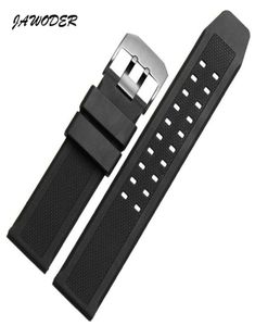 Jawoder Watchband Soft Silicone Rubber Men Black 23mm Sport Diving Watch Band Strap Silver Black Metal Buckle voor Luminox Accessor6968066