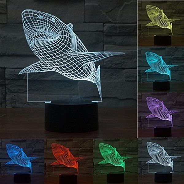 Jaws Great White Shark 3D Ilusión LED Night Light 7 colorida lámpara de escritorio de mesa para niños242m