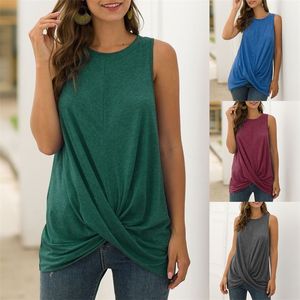 JAYCOSIN Mujeres de gran tamaño Camisetas casuales O-cuello Color sólido Sin mangas Plisado Puntada Camiseta Tops Femme Summer Tee Camisetas T200516