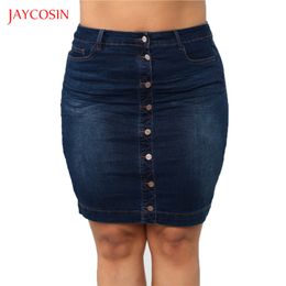 Jaycosin femmes taille haute jupe décontracté bureau grande taille bouton poche Denim Stretch jupe coton Empire femme jupe crayon X0428