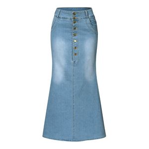 Jaycosin Dames Turmput Demin Rokken Fashion Casual Solid Button Gewassen Denim Enkle-lengte Rokken Herfst Dames Lange Jean Skirt 201110