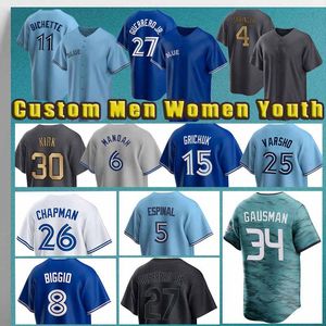 Jays Jerseys 4 George Springer Azul Béisbol 27 Vladimir Guerrero Jr 15 Whit Merrifield Kevin Gausman Bo Bichette Daulton Varsho Alejandro Kirk Cavan Biggio Chapman