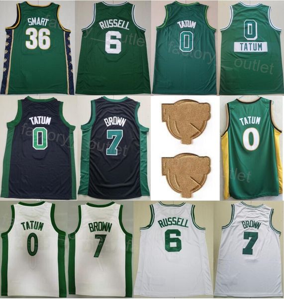 Jayson Tatum 0 Finals Basketball Jersey Jaylen Brown 7 Marcus Smart 36 Bill 6 Couleur de l'équipe pour les fans de sport Gagné City Broderie Noir Vert Blanc Chemise en pur coton