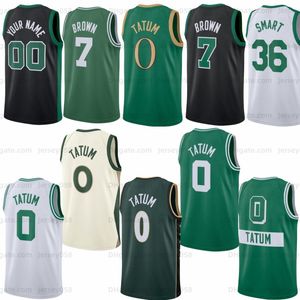 Jayson Tatum 7 0 Jaylen Brown City basketbalshirt Hoge kwaliteit Jrue Holiday Larry Kevin Garnett Paul Pierce Mens Custom Larry Bird Derrick Wit