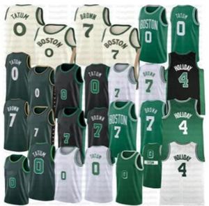 Jayson Tatum Boston Jaylen Brown Maillots de basket Celtics Jrue Holiday Blanc 2023 2024 City Shirt Green Edition Jersey