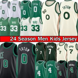 0 Jayson Tatum Basketball Jerseys Jaylen Brown City Jersey 4 Jrue Holiday Retro Larry 33 Bird 2023-24 Mens Kid Jeugd Green gestikte mand Shirt