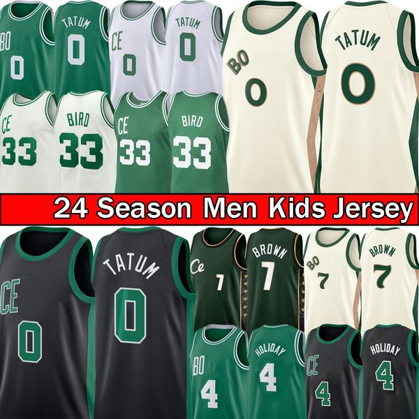 0 Jayson Tatum Basketball Jerseys Jaylen Brown City Jersey 4 Jrue Holiday Retro Larry 33 Bird 2023-24 MENS KIDS Youth Green Centred Sports Shirt
