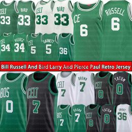 Jayson Tatum Jaylen 7 Brown Basketball Jersey Larry 33 Bird Bill 6 Russell Maillots rétro Paul 34 Pierce Kevin 5 Garnett Marcus 36 Smart Men