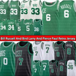 Jayson Tatum Jaylen 7 Brown Basketball Jersey Bostons''Larry 33 Bird Bill 6 Russell Celtices''Retro maillots Paul 34 Pierce Kevin 5 Garnett