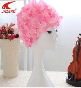 JAZERO gorro de natación elástico impermeable con diseño de flores para mujer, pelo largo, deportes acuáticos, bonito sombrero para piscina, protege las orejas 2792242