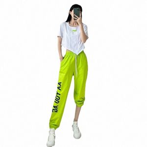 Costume de jazz Hip Hop Vêtements pour femmes Tops blancs à manches courtes Pantalons Hip Hop verts pour adultes Performance Vêtements de danse modernes h1BE #